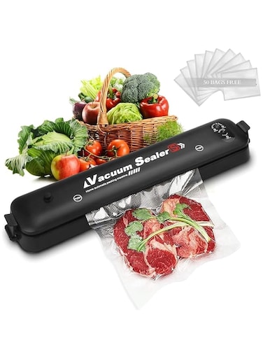 MAGA ZONE Single-Touch Portable Food Saver Vacuum Sealer Machine - 2 Functions for Fruits, Nuts, Meat, Sweets, Vegetables with 50 Sealed Bags