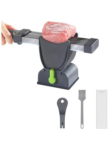 CAWUWE Fresh Meat Slicer, 17 in 1 Stainless Steel Meat Cleaver Kitchen Knife for Beef Jerky Vegetable Pork Bacon Mutton Salmon, Manual Meat Cutter for Home Restaurant Cooking BBQ Hot Pot (Black)