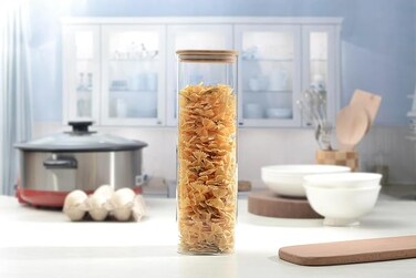 ORCHID SQUARE BORO GLASS JAR W/BAMBOO LID 2.5L