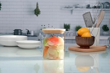 ORCHID SQUARE BORO GLASS JAR W/BAMBOO LID 1L
