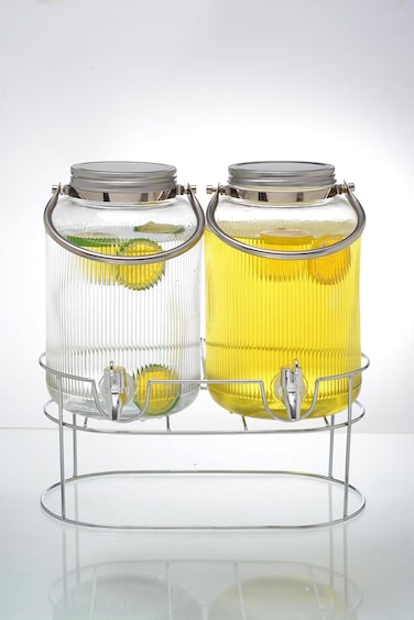 Orchid Dual 4L Glass Beverage Dispenser with Metal Handle and Stand