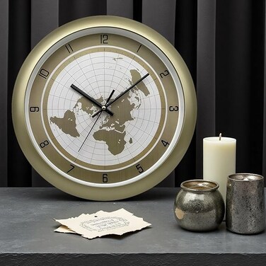 ORCHID WORLD MAP WALL CLOCK 36 CM GOLD