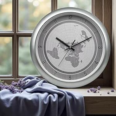 ORCHID WORLD MAP WALL CLOCK 36 CM SILVER