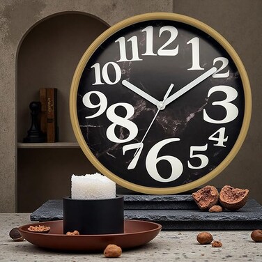 ORCHID MARBLE FACE WALL CLOCK 30 CM BLACK