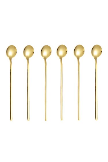 Inches Matte Gold Stainless Steel Iced Tea Spoons,Set Of 6 Cocktail Stirring Spoons,Long Handle Ice Teaspoons For Mixing,Coffee Stirrers,Ice Cream Spoon