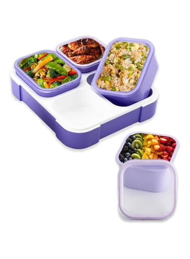 NIXUIO Bento Lunch Box Plastic [4 Removable Compartments] For Adults, Kids - Safe Microwave Dishwasher Freezer - BPA Free, Leakproof, Snack Box for School, Work [Purple, 1060 ML]
