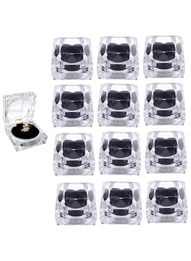 KASTWAVE Clear Crystal Ring Gift Boxes, 12 pcs Earrings Jewelry Storage Box Acrylic Display Organizer Case for All Kinds of Ring Earrings Velvet Insert (Black)