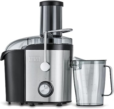 BLACK+DECKER Juicer Extractor, High-Powered 800W Motor, Stainless Steel Design, Large 1.7L Pulp Container, 1.1L Juice Collector, Dual Speed Control, XL Feeding Chute, Silver/Black - JE800-B5