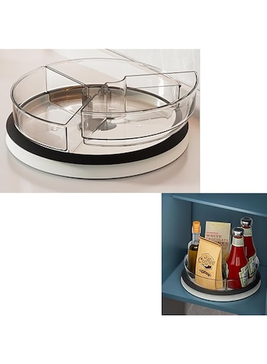 KASTWAVE Lazy Susan Organizer, 11 Inch Rotatable Turntable with 3 BPA-Free Clear Bins, Non-Slip Silicone Pad for Cabinet and Table Top