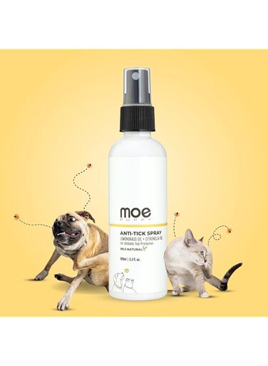 Moe Puppy Anti Tick Spray (100 ml) for Pets, Natural, Long-Lasting Protection, with Lemongrass, Citronella, Eucalyptus, Rosemary Oils, Aloe Vera Extract