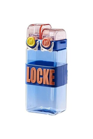 Leakproof kids straw bottle with double drink feature&mdash;BPA-free, reusable, square design for fun sips