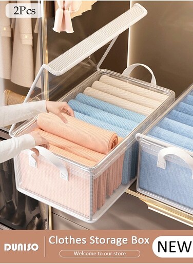 2PCS Clothes Storage Box, Stackable Wardrobe Clothes Organizer, Foldable Closet Storage Basket, Drawer Storage Organizer for Clothing, T-Shirt, Jeans, Sweaters, Toys &amp; Books
