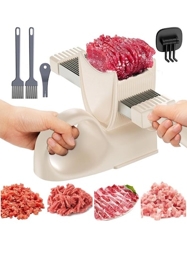 Fresh Meat Slicer with Steady Grip, Manual Fresh Meat Cutter, Meal Prep Ideas, Adjustable Thickness 2mm or 4mm, 17 Blades get 18 Meat Slices, Meat Cleavers can be Sliced, Striped, Diced