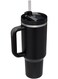 Insulated Stainless Steel Travel Mug 40oz (1200ML) with Handle, Straw &amp; Lid, Double Wall Vacuum Tumbler, Leak Resistant Coffee Cup, Car Cup Holder Friendly, Keeps Drinks Hot &amp; Cold for Travel, Office Black