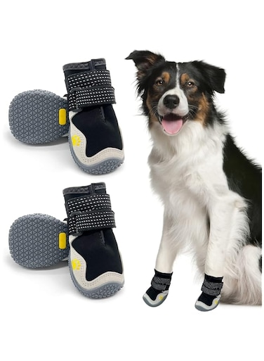 NALACAL 4Pcs Dog Shoes for Dogs, Anti-Slip Dog Snow Boots, Waterproof Dog Shoes for Puppy, with Reflective Straps Breathable Paw Protectors Pet Dog Boots for Hot Pavement Soft
