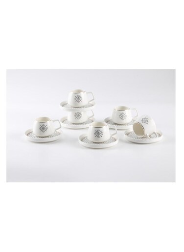 New Bone China Mona Coffee Cup &amp; Saucer Set, 100ml (White, 6 Cups, 6 Saucer)