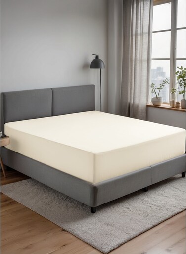 Linen Klub King Fitted Sheet - 1 Piece, 100% Cotton, 250 Thread Count for Ultimate Softness and Comfort, Cool and Breathable Fabric, Size: 200 x 200 cm, Deep Pocket Elasticized Edges, Cream