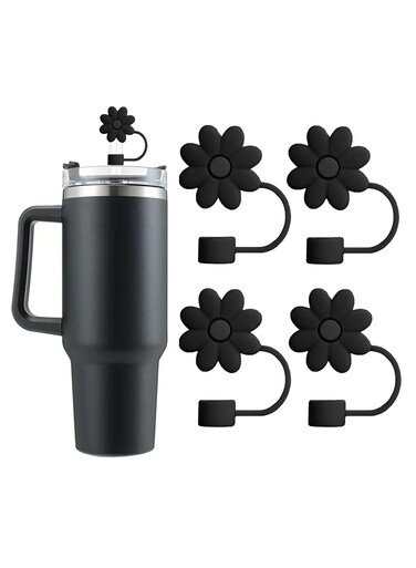Flower Straw Covers Cap for Bottle Cup&iuml;&frac14;&OElig;Straw Topper Straw Tips Lids Protectors for Party&iuml;&frac14;&OElig;Black