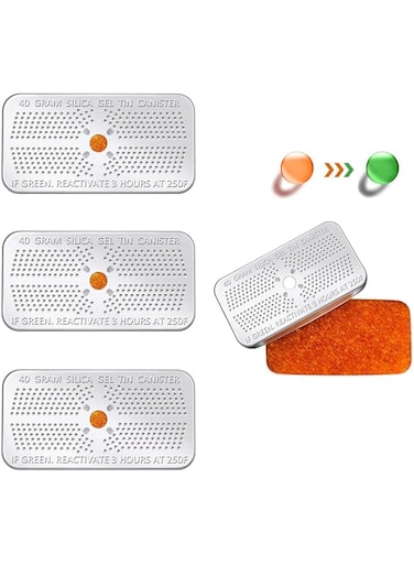 HBSTUDIO 4 Pack 40 Gram Indicating Silica Gel Desiccant,Canister Dehumidifier Orange Indicating Desiccant Reusable Moisture Absorber Bag for Car Closet Cabinet Bag Storage Box