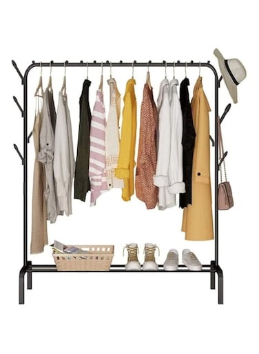 Dubai Gallery Clothes Hanger Garment Rolling Rack, Multi-Functional Single Pole Bedroom Clothing Rack With Wheels, Metal Clothes Stand Rack With Rod And Lower Storage Shelf For Indoor Bedroom