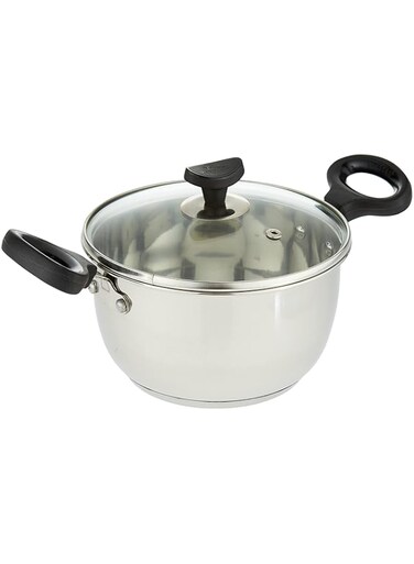 CRYSTAL SS INDUCTION BOTTOM CASEROLE DIA 180 MM (2.5L) WITH GLASS LID &amp; TWO SIDE BAKELITE BLACK HANDLE CSI-004 CYL_CSI-004_MUR