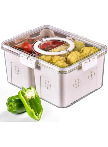 Refrigerator Organizer with Lids, Fridge Organizers and Storage containers,Stackable Fruit Storage Containers, Vegetable Strainers Box with 2 Drain Baskets, for Seafood, Fruit, Vegetables, Candy, Nuts