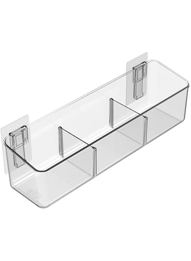 Amtido Bathroom Caddy Shelf   Self-Adhesive No Drilling   Wall-Mounted Shower Storage Organiser for Bathroom and Kitchen Organisation - Clear PET Plastic (Wide - Low - 38.3cm x 10.5cm x 10.2cm)