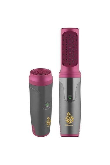 Portable Electric Bakhoor Burner, USB Rechargeable Oud Diffuser, Grey and Pink.