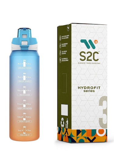 Motivational Water Bottle 1L Water Bottle For Kids School Water Bottles With Straw Leak Proof Water Bottle With Time Marker For Sport, School, Gym, Office (Gradient Blue)