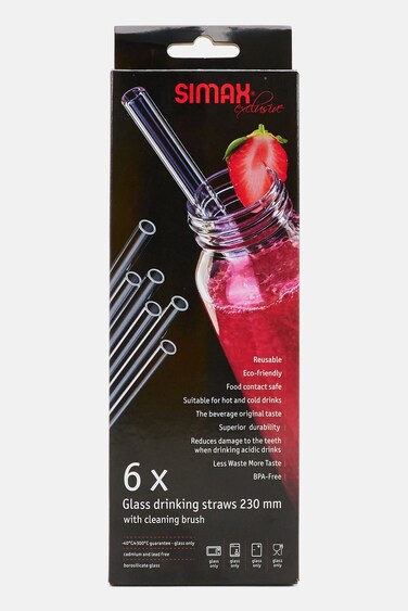 6 Pcs Glass Drinking Straws 230 mm With Cleaning Brush, Transparent
