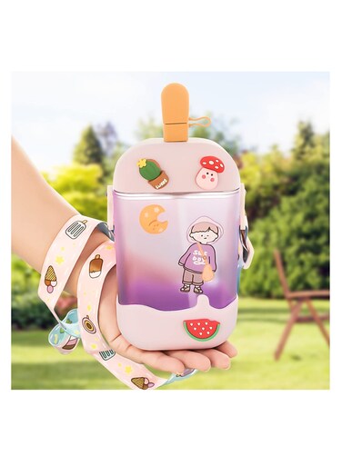 3D Ice Cream Popsicle Cups &amp; Juice Drinking Bottles with BPA-Free Straws, Adjustable Shoulder Strap for Kids &amp; Adults, Suitable for Sports &amp; Outdoor Activities