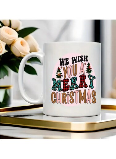 1pc Double-Sided "We Wish You a Merry Christmas" Printed Ceramic Coffee Mug, 11oz, Novelty Drinkware, Suitable for All Seasons, with Ideal for Christmas &amp; New Year'S Gift