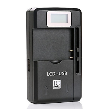 Universal Cell Phone Battery Charger with USB Output &amp; LCD Display, US Plug