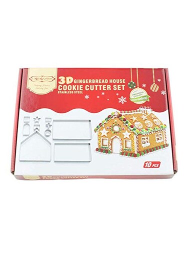 10-Piece 3D Gingerbread House Cookie Cutters Silver