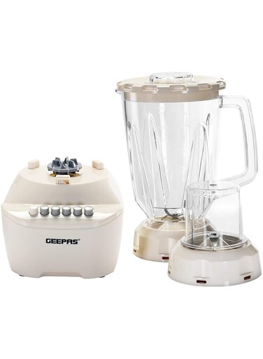 Geepas 400W 2 in 1 Multifunctional Blender   Stainless Steel Blades, 4 Speed Control with Pulse   1.5L Jar, Over Heat Protection  Ice Crusher, Chopper, Coffee Grinder &amp; Smoothie Maker 2 Year Warranty