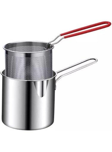 SIKREA Soup Pot Stainless Steel Fryer Household Mini Fryer Kitchen Oil Saving Deep Fryer Gas Fryer With Filter Screen