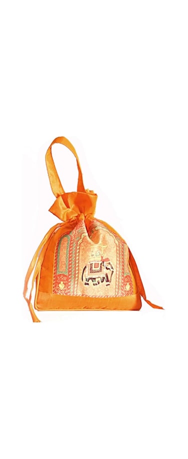 Swayam Faux Silk Draw String Closure Bag, Orange, Gut04