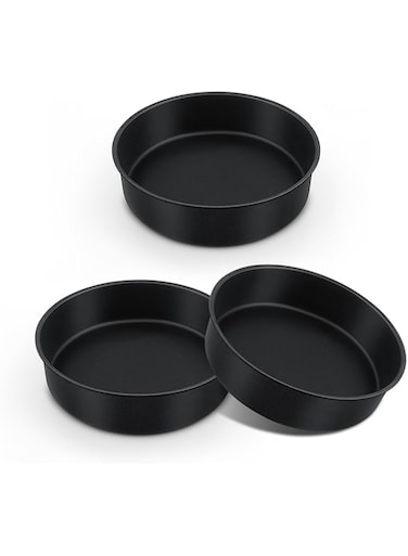 E-far 8 Inch Cake Pan Set of 3, Nonstick Round Baking Layer Cake Pans, Stainless Steel Core &amp; Non-Toxic Coating, 2 Inch Deep (Black)