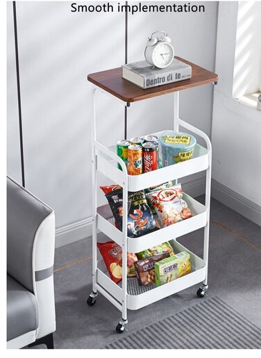 Metal Storage Cart with Table Cart -4 Tier Rolling Cart, Organizer Cart,with Lockable Wheels, for LivingRoom, Bathroom, Bedroom, Office.Kitchen (White)