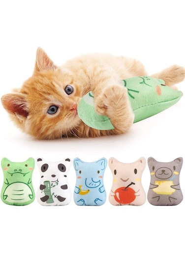 Sunscreen 5 Pack Catnip Toys, Catnip Toy Pillow, Interactive Catnip Filled Kitten Toy, Plush Cat Chew Toys, Realistic Cute, Soft and Durable, Suitable for Cat Chew Toy, Animal Shapes