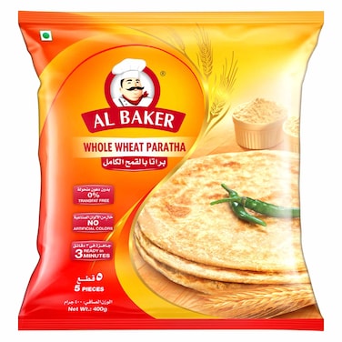 Al Baker, Frozen Whole Wheat Plain Paratha, 400g