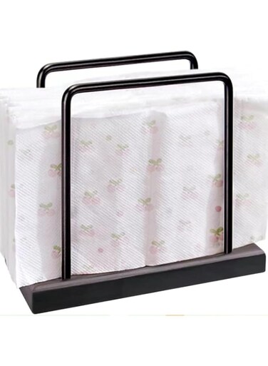 Tsbfeery Napkin Holder for Table Bamboo Iron Standing Napkin Dispenser for Kitchen Dining Farmhouse Cocktail Picnic Bar Rustic Wood Holders for Paper All Dining Room Decors (Black)