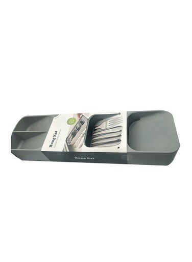 Plastic Drawer Cutlery Organizer Tray Grey 40x12x6cm
