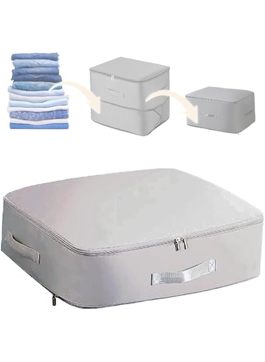 HIHIDAY Ultra Space Saving Self Compression Organizer,Heavy Duty Moving Bags,Storage Tote,Compression Duvet Storage Bag Large Capacity,for Comforters,Clothes, Bedding,Blankets (Gray, 54 * 42 * 30CM)