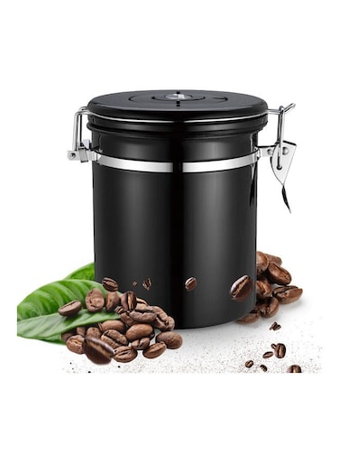Stainless Steel Airtight Canister Coffee Bean Canister Black 21x9x9cm