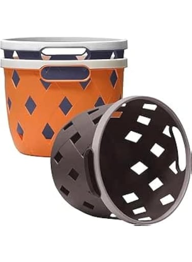 JANNAH 3Pcs Storage Basket Knitted Design Rectangular Beautiful Open Storage Box Bins For Kitchen Bathroom Organizing (Multicolour)