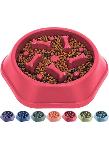 Kongon Dog Slow Feeder Bowl, Non Slip Puzzle Bowl - Anti-Gulping Pet Slower Food Feeding Dishes Interactive Bloat Stop Dog Bowls (Rose Red)
