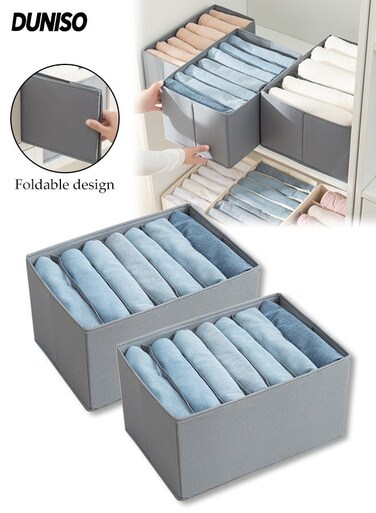 2Pcs Wardrobe Clothes Organizer, Large 7 Grids Foldable Closet Storage Organizer, Washable Durable Oxford Fabric Divider for Home, Bedroom, Office