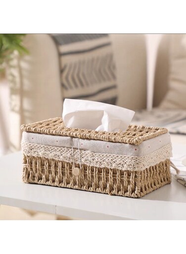 Tissue Case Hand Woven Tissue Box Napkin Holder Cover Facial Tissue Case Cover Napkin Dispenser For Home Living room Bedroom Car Table Decoration