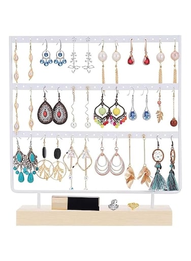 Benting Earrings Organizer Jewelry Display Stand, 3-Tier Earring Holder Rack for Hanging Earrings, Metal and Wood Basic Large Storage Earring Jewelry Display Tree WIith Wood Stand (Black)